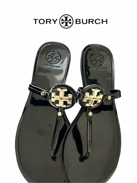 Tory Burch Mini Miller Black/Gold Jelly Sandals - Size 11