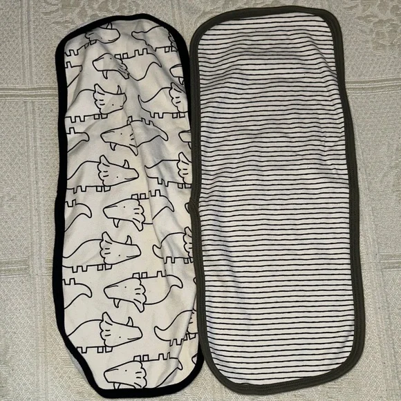 Gerber Black and White Dinosaur and White and Green Striped Bib Set