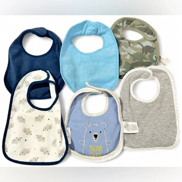 Carter’s & Modern Baby Bibs 6-Pack | Blue, Gray, White & Camouflage Infant Bibs