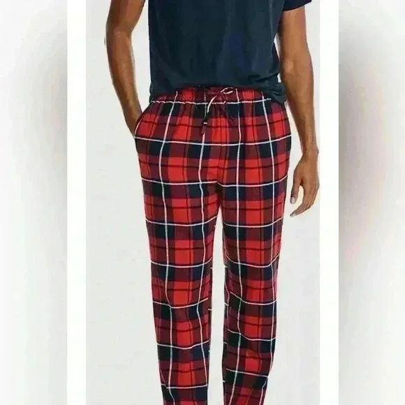 $70 Nautica Men's Red Blue Plaid Shirt Pants Lounge Pajama Set Sleepwear Size XL