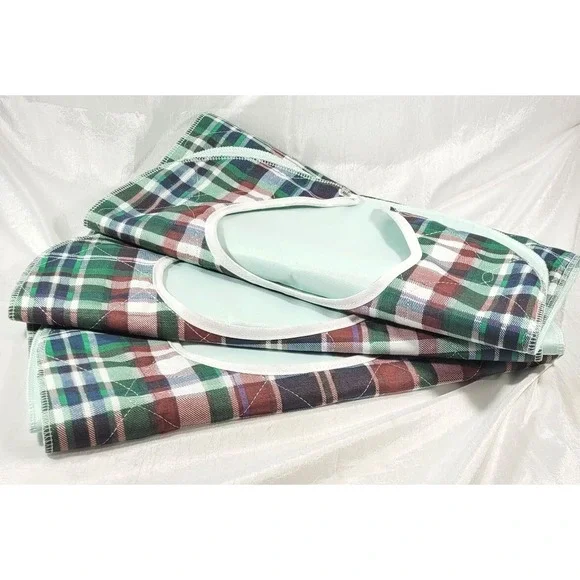 LOT: 3 Beck's Classic Waterproof Snap Closure Green Plaid Adult Bibs 18