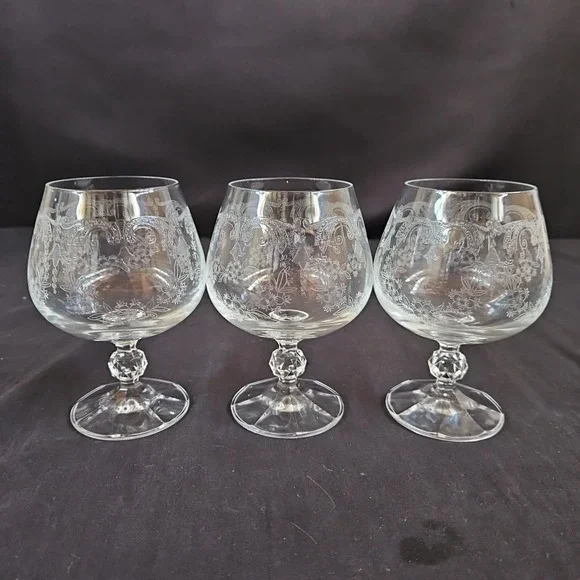 Bohemia Czech Etched Crystal Brandy Snifter 4.25