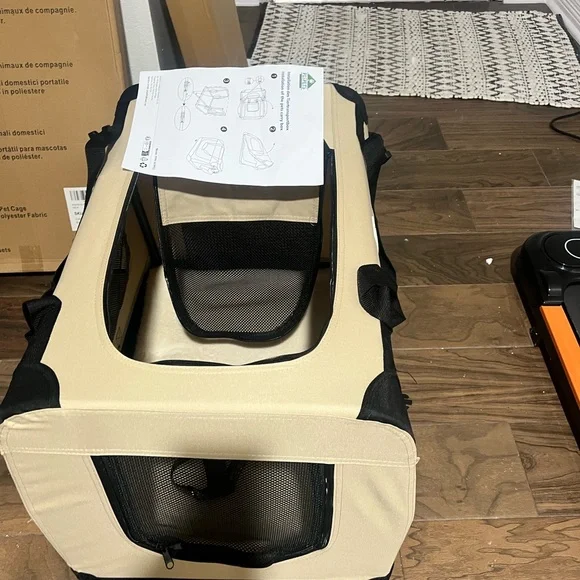 Portable Pet Carrier in Beige and Black