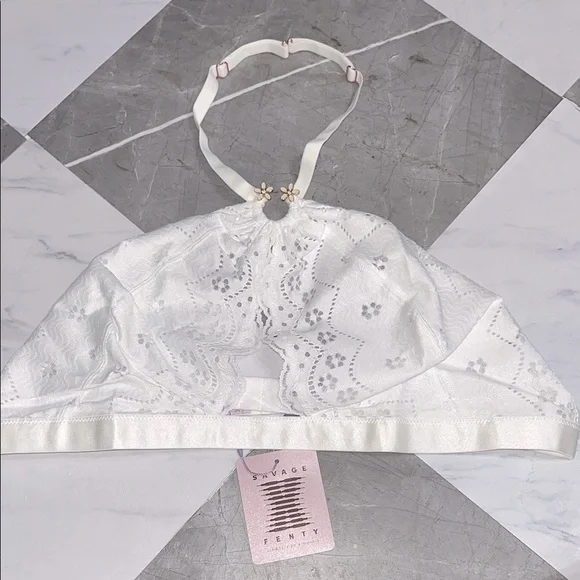 NEW Savage X Fenty curvy borderie lace halter bralette Angel white sz 2X