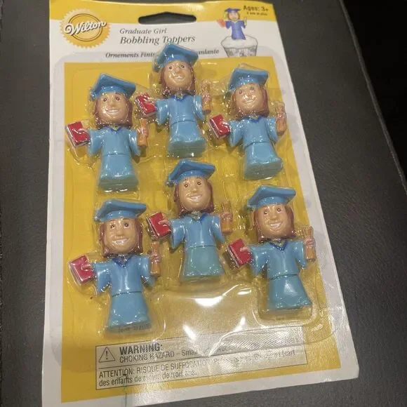 Wilton Graduate Girl Bobbling Cupcake Cake Toppers Set Of 6 New Sealed‎