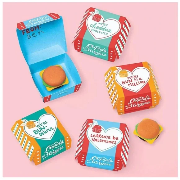 new in box paper source burger eraser valentines