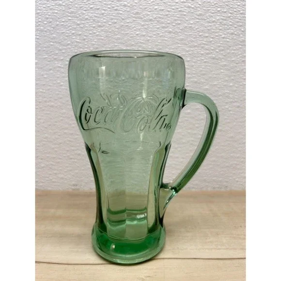 Vintage Libbey Glass Company Coca Cola Clear Green Drinking Mug With Handle