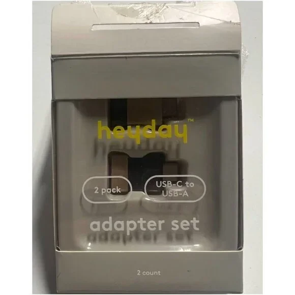 heyday 2‑Pack USB‑A to USB‑C Adapters (Black/Gold)