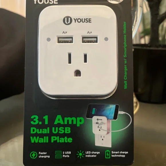 Dual USB and 3 plug plug Wall plate - No Packaging