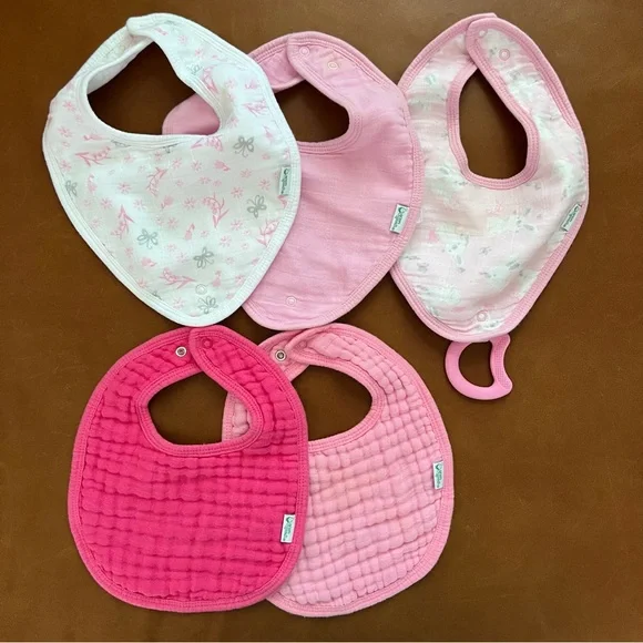 GREEN SPROUTS Organic Muslin Pink Bib Set & Teether, 0-12mo