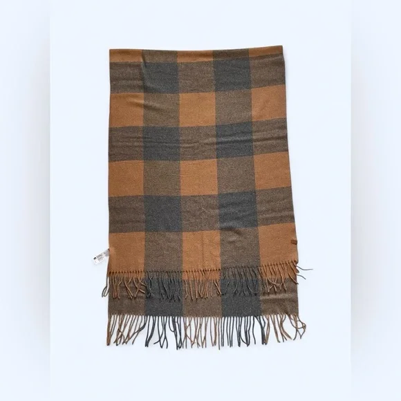 Roots brown plaid‎ wool blend scarf