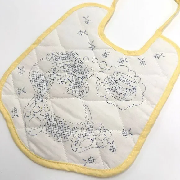 Counted Cross Stitch Embroidery Bib Only Unfinished Baby Sleeping Bear Vintage