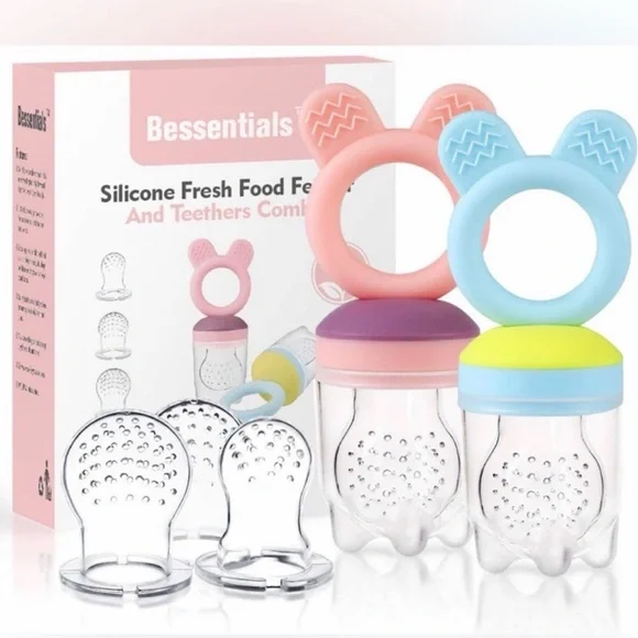 Bessentials Silicone Fresh Food Feeder and Pacifiers Combo NIB Multi Colors