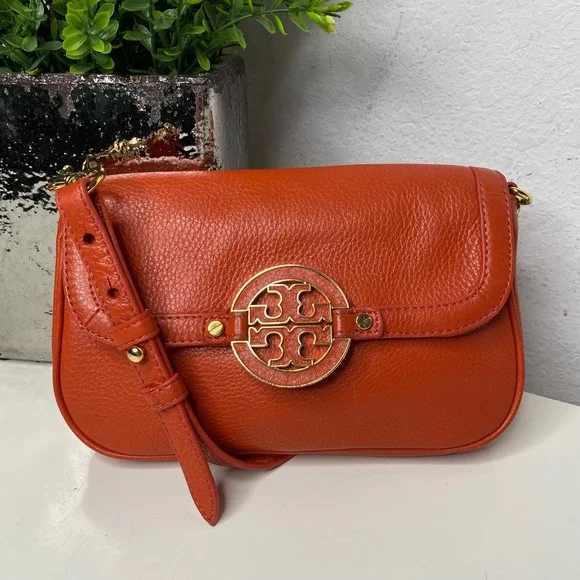 Tory Burch‎ Amanda Burnt Orange Pebbled Leather Mini Crossbody Preppy Coconut