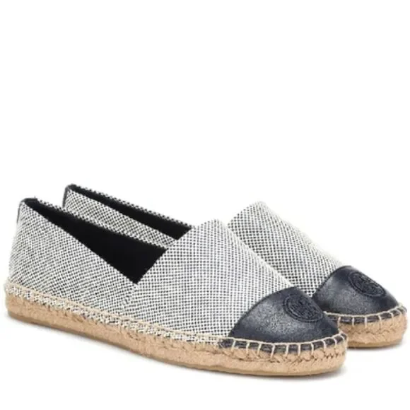 Tory Burch Navy Blue Colorblock Canvas Espadrilles Flats 9