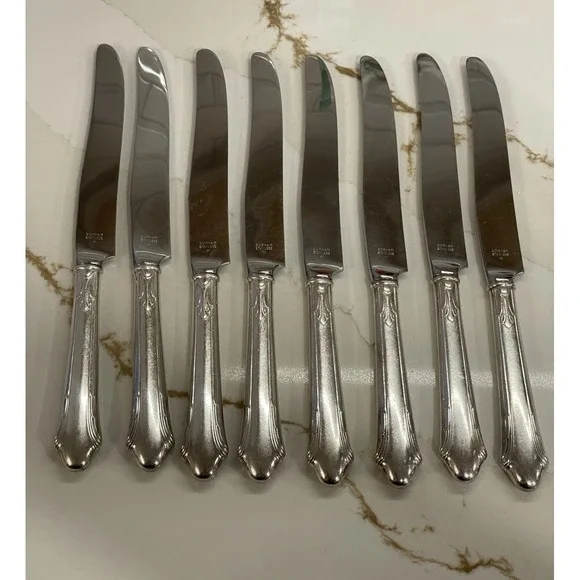 Vintage Gorham Caroline Stainless Steel‎ Dinner Knife Set 8 Silver Plate Handle