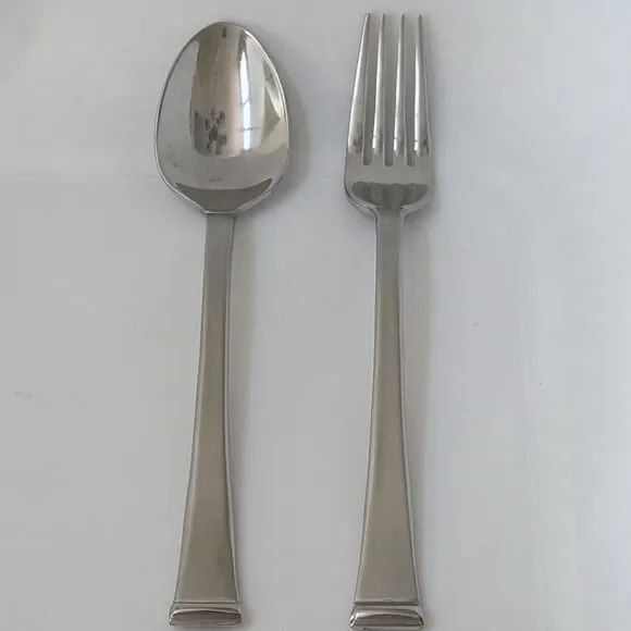 2pc Cambridge Silver Soup Spoon & Fork Stainless 18/8 Frosted Glossy Tip & Bowl