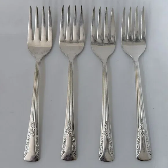 4pc International Silver Camelia Salad Fork 6” Silverplate 1940