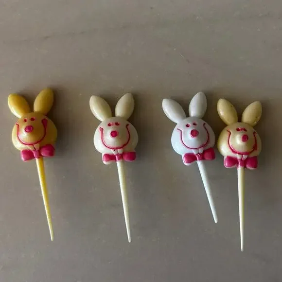 Vintage Bunny Cocktail Picks Set of 4 Rabbit Drink Picks Mid Century Barware