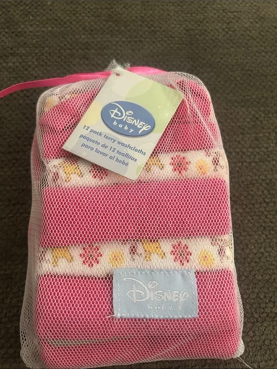 Disney Baby Pink and White Terry Washcloths - 12 Pack