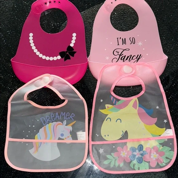 Pink and Clear Unicorn Bib Set