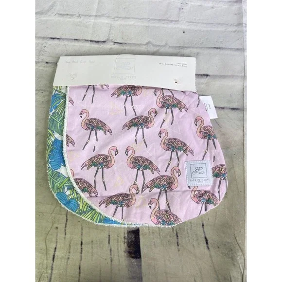 Rosie Pope Baby Girls Burp Cloths Pads 2 Pack Cotton Flamingos Leaves NEW