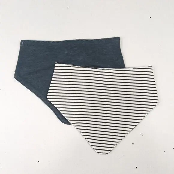 Goumi Blue/Blue Striped Bandana Bib Set - 2 PCS