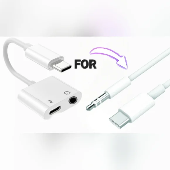NWT White Charging Port Adapter TYPE-C to AUXILLARY!