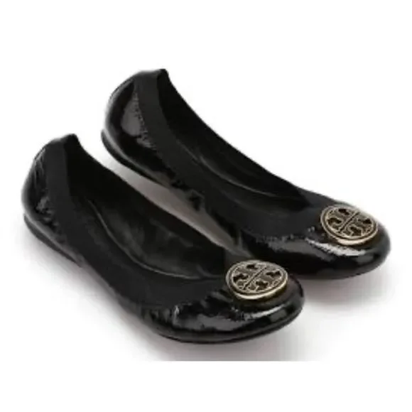 Tory Burch Caroline Naplak  Elastic Leather Slip On Ballet Flats in Black 9.5