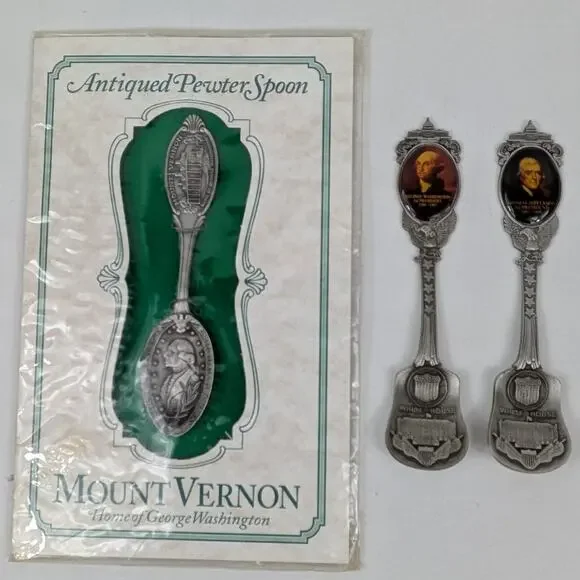 Lot 3 Vintage Pewter Presidential Souvenir Spoons George Washington Jefferson