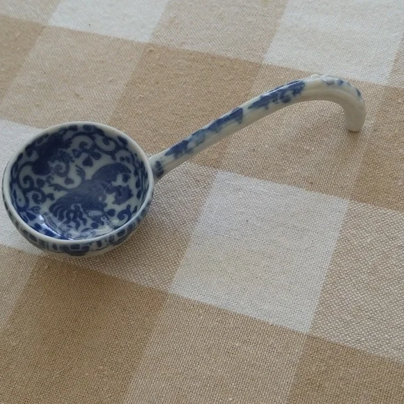Antique transferware blue and white porcelain spoon china 5