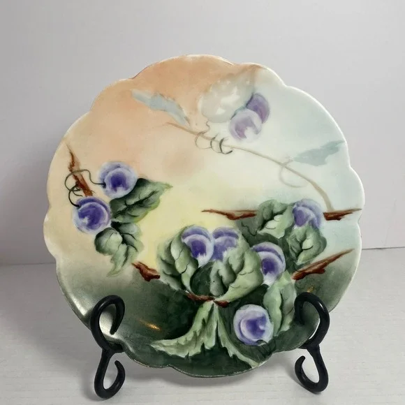 Antique 1906 Limoges Hand Painted Plate‎ Purple Plums Art Nouveau Collectible