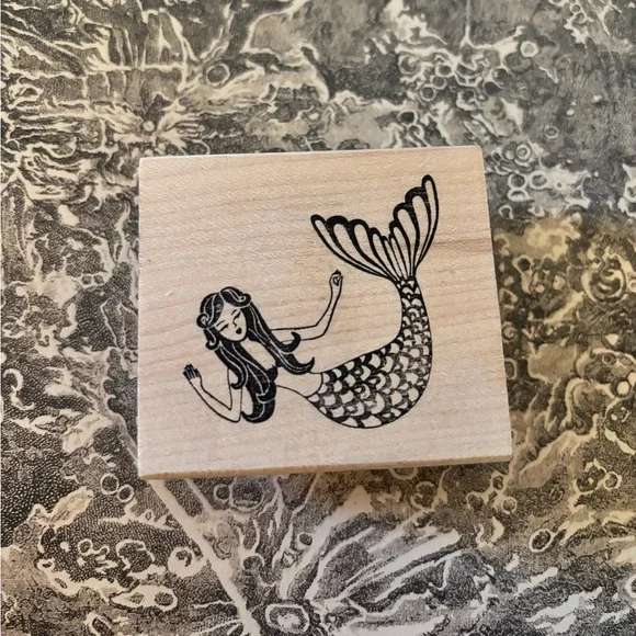 Paper Source - Playful Mermaid Rubber Stamp - EUC