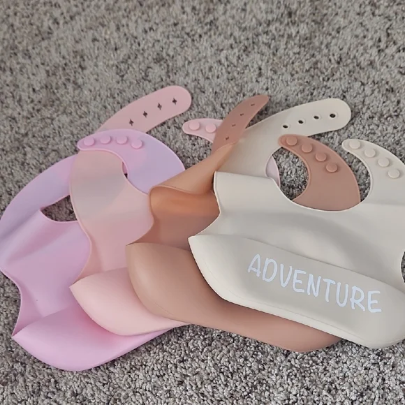 Silicone Bib 5 Set - Pink, Cream, Tan