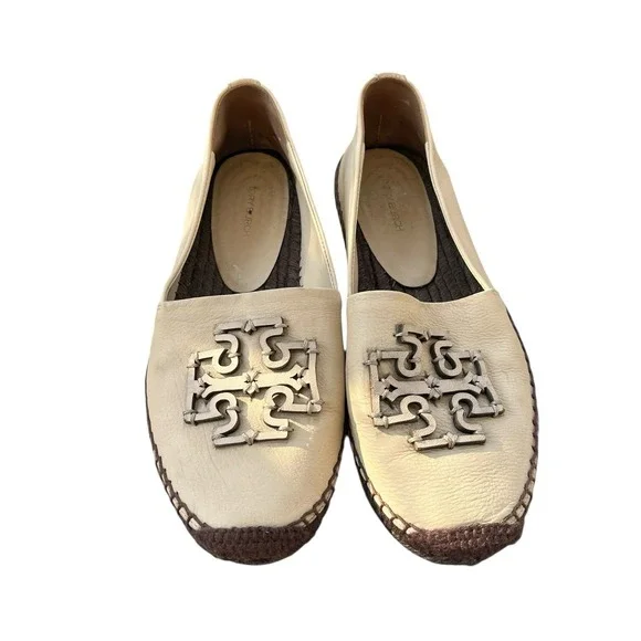 Tory Burch Ines Logo‎ Leather Espadrille Flats Women's Size 7