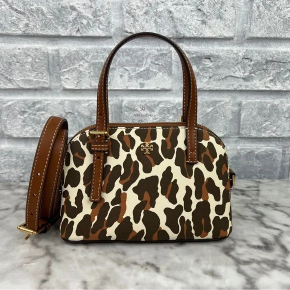 Tory Burch Emerson Printed Dome Satchel Crossbody In Leopard Print