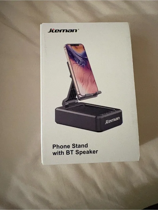 Black Phone Stand with Bluetooth Speaker - Foldable Hands-Free Mount