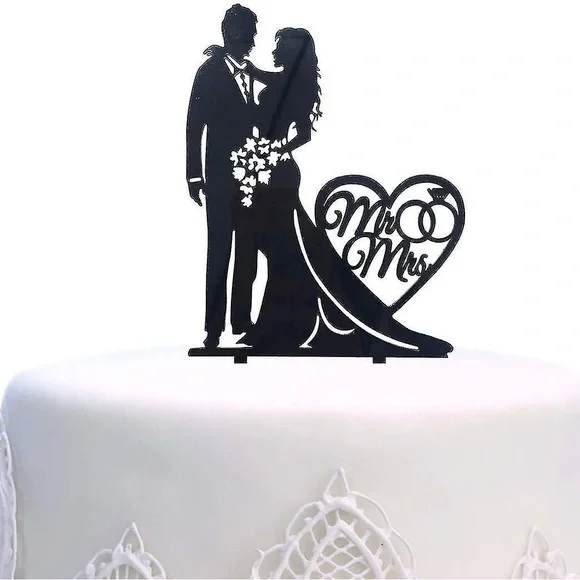 Elegant Black Mr & Mrs Cake Topper