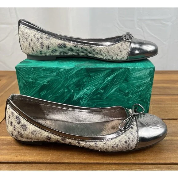 Tory Burch Snakeskin Print SZ 8 Women's Leather Cap-Toe Flats Shoes