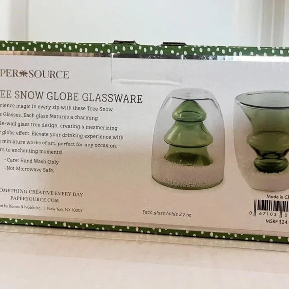 New in Box Paper Source Tree Snow Globe Glasses - set of 2