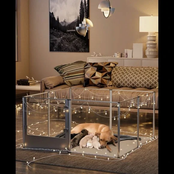 ▫️Acrylic Pet Playpen w/Latch Door- Silver 24”H 10 Panels◽️