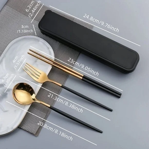 NIB 2 sets:Cutlery 3 Piece each set Stainless Portable Spoon Fork Chopsticks Set