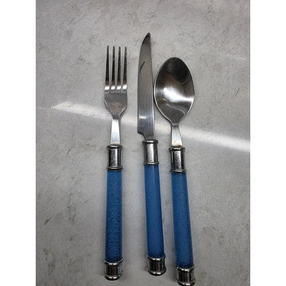 Lot of 3 Blue Lucite Handle Flatware 1 Fork/1 Spoon/1 Knife