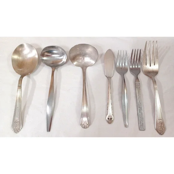 7 VTG Assorted Flatware MCM Pre 2000 Spoons Forks Butter Knife Lot