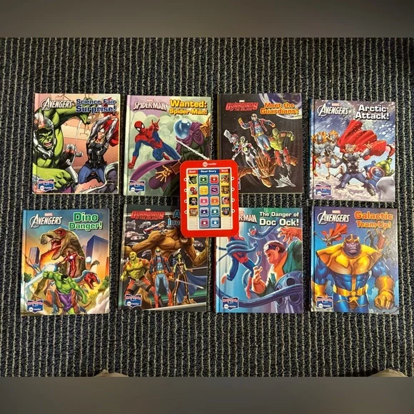Marvel Electronic + 8 Book Library Box Set Hardback Me Reader Spider-Man Hulk