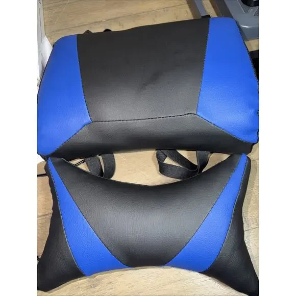 Gaming Chair Back Rest Pillow Head Neck Rest Pillow Cables Cords Blue Black