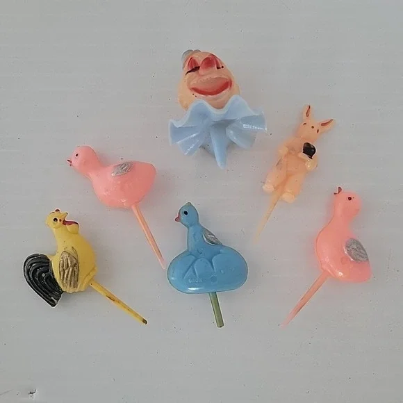 Vintage Cake Decoration Picks‎ Chicken Clown Bunny Lot plastic