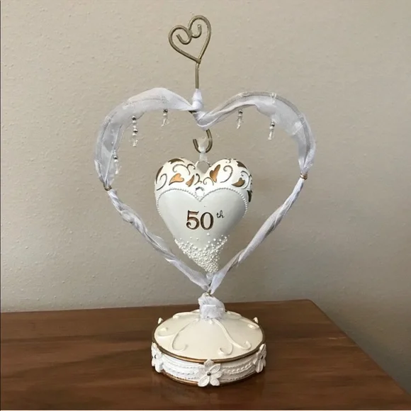 Enesco Heart Shaped Cake Topper 50th perfect for Birthday or Anniversary