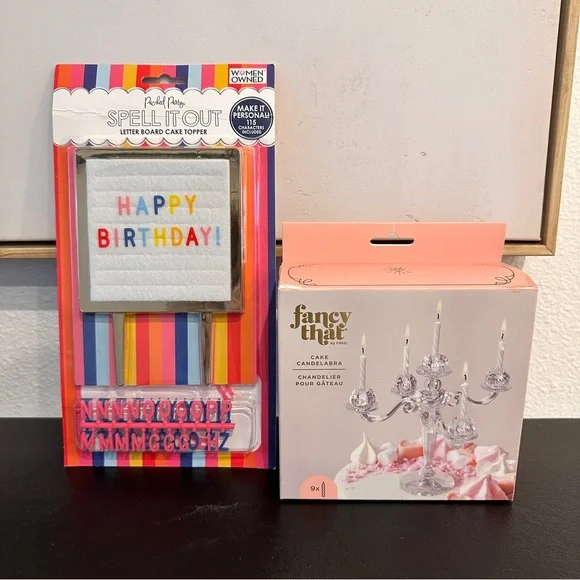 Celebrate in Style: Set of 2 Birthday Cake Toppers - Letter Board & Candelabra