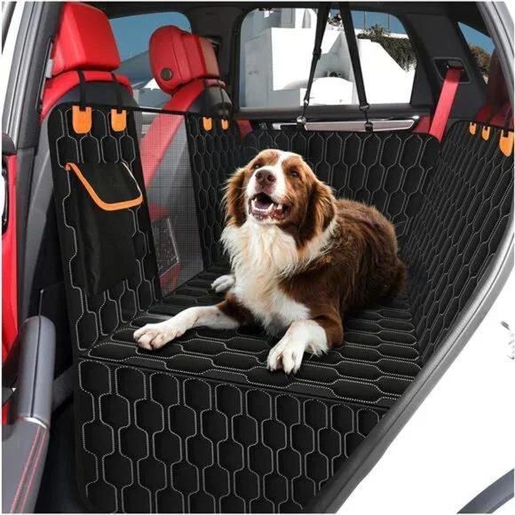 Dog Car Seat Cover for Back Seat,Waterproof with Mesh Window and Storage Pocket